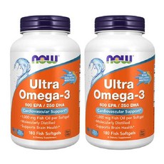 2개 Nowfoods 나우푸드 울트라 오메가-3 500 EPA / 250 DHA 1000mg 180 피쉬 소프트젤