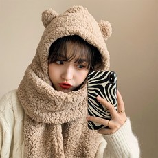 뽀글이 귀달이 후드 머플러 일체형 겨울 데일리룩 귀엽고 사랑스러운 따뜻함