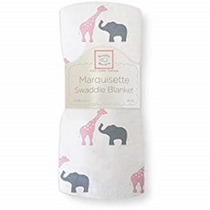 SwaddleDesigns Marquisette Swaddling Blanket Premium Cotton Muslin Pink Safari Fun