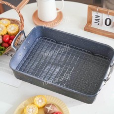 그릴드 치킨 플레이트 주방 바베큐 도구 팬 로스트 플레이팅 트레이 그릴 냄비 디너 베이킹 그리들, 2. 그레이
