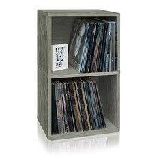 2 층 비닐 레코드 보관함 및 LP 레코드 앨범 보관 랙 회색 (도구가 필요없는 조립 지속 가능한 무독성 zBoard 판지로 정제) 회색 (Gray), Gray