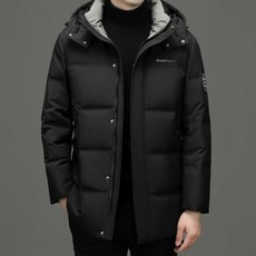 프리미엄 화이트 구스다운 남성 후드 도톰 기모 패딩 하프 기장 남성 슬림 코트
