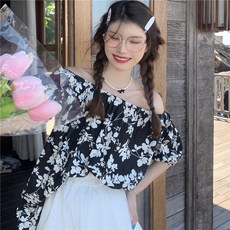 [데일리 오프숄더] 주디엘리 여성 여름 트로피컬 오프 숄더 블라우스