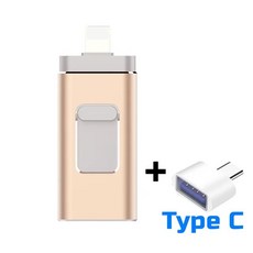 SSD 아이폰용 OTG USB 플래시 라이브 C타입 어댑터 포함 아이패 맥 3.0 16GB 32GB 64GB 128GB 256GB 512GB cle 4 in 1, 19.256GB - Gold TypeCWhite