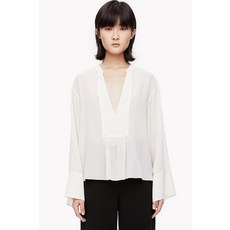 Theory 띠어리 Matara 아이보리 브이넥 벨 슬리브 실크 쉬폰 블라우스