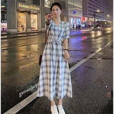 루키(fnzzlix) 여성 여름 첫사랑 스트랩 체크무늬 5부 소매길이 타입 스윗 슬림핏