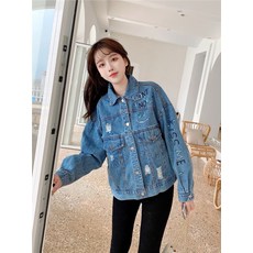고퀄 여성 데님 청자켓 여자 봄자켓 오버핏 슬림 캐주얼 후드 데님점퍼 라이더 간절기 긴