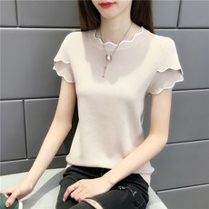 하늘로 여성 여름 가을 캐주얼 편한 데일리 니트 반팔 YY