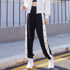 사이드머니 레자바지 IEF 탄복함 봄계절 와이드 루즈핏 간지나는 블러킹 똑딱이스위치 긴바지