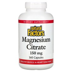 Natural Factors 내추럴 팩터스 마그네슘 시트레이트 150mg 캡슐, 1개, 90정