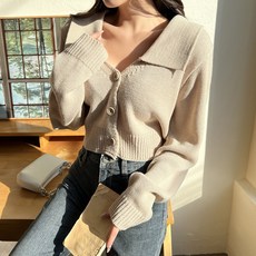 쉐얼유 여성 스위트 카라 크롭 가디건