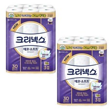 크리넥스 데코앤소프트 3겹 화장지 40m x 30롤 롤화장지 고급롤화장지(3겹이상), 2팩
