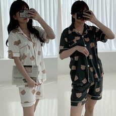 데코라멘 2컬러 곰돌이 캐릭터 여름 반팔 여성잠옷 파자마세트 홈웨어