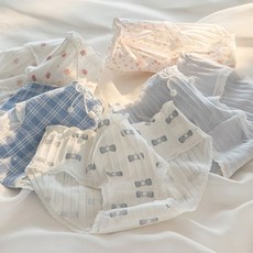 운대사 여사 달콤한 리본 꽃무늬 나사 팬티 여중 허리 엉덩이 학생 소녀 삼각바지 YDS-달콤한 꽃무늬 [5줄] 프리사이즈팬티