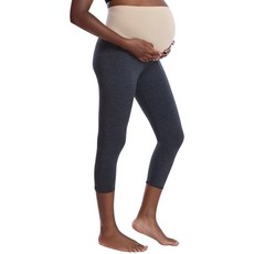 Motherhood Maternity 여성용 에센셜 스트레치 시크릿 핏 오버 더 벨리 임산부 크롭 카프리 레깅스 차콜, 네이비