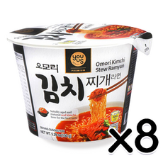 유어스 오모리 김치찌개라면 큰컵 큰사발 150g x 8개 (무료배송)