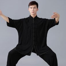 키친윙 린넨세트 면린넨 태극복 남자 차이나 연공복 권법 룩 여성 반팔 무술 유니폼 봄 여름 계절 얇은