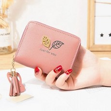 여성 짧은 지갑 금속 잎 편지 지퍼 동전 지갑 여성 술 솔리드 컬러 작은 머니 클립 숙녀 미니 카드 홀더