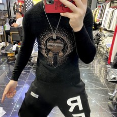 남성 가을 개성 뜨겁다 백조 속으로 들어가다 융털 캐쥬얼 스웨터망 레드 드랜드 슬림
