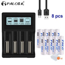 PALO 충전기 18650 26650 21700 18350 14500 3.7 V 리튬 배터리 + 4 pcs AA 14500 900mAh 3.7 V 리튬 이온 배터리|충전가능 배, 1개, 러시아, 4pcs battery