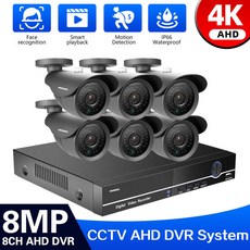 영어 설명서 4K 초고화질 비디오 모니터링 카메라 키트 2/4/6/8X 8MP 8ch H265 DVR 40m 야간 실외 방수 Cctv 안전 시스템, 3T, 금 플러그, 8채널 DVR 카메라 6개, 1개