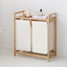 네이쳐리빙 뱀부 대나무 슬라이딩 2칸 빨래바구니, 혼합색상