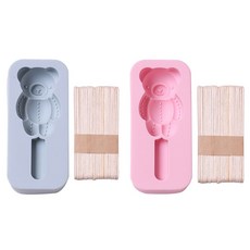 이홈베이킹 얌전히서있는곰 1구 실리콘몰드 2종 + 스틱 세트 블루 핑크(색상랜덤), 블루, 핑크, 1개