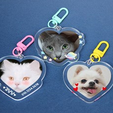 폴트리빙 주문제작 반려동물 하트 포토 키링 인식표 네임택 강아지 고양이, 우주, 기본(각인없음), 군번줄_노랑