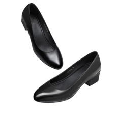 여성 블랙 구두 통굽 펌프스