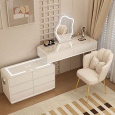 1200 확장형 멀티수납 화장대 일반화장대, 흰색+서랍 6개(스마트)+거울(D)+의자(I), 120cm