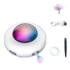 스마트 홈 턴테이블 잡기 훈련 장난감 USB 충전 고양이 티저 UFO 애완 동물 교체 가능한 깃털 인터랙티브 자동, 세트 1