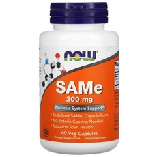 NOW Foods SAMe 200mg 60 베지캡슐, 1개, 60정