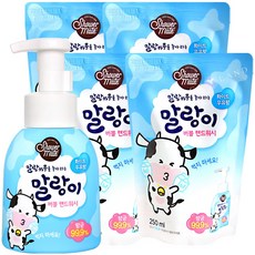 [K쇼핑]샤워메이트 말랑이 버블 핸드워시 용기 300ml x1개 + 리필 250ml x4개, 화이트우유 300ml x1개 + 리필 250ml x4개