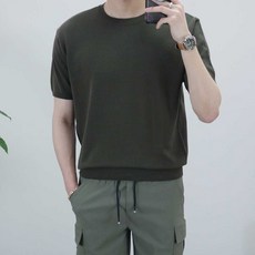 로코비전 시원한 라운드 반팔 니트 오버핏 여름 티셔츠 남자 에어컨 스웨터