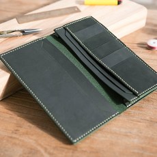 가죽공예독학 가죽공예배우기 가죽공예체험 DIY 재료 키트 안개 왁스 장 지갑 간단한, 크레이지 호스 가죽 그린
