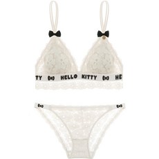큐티클 뮤즈 HELLOKITTY 연명 삼각배 프렌치시크 레이스 뮬라웨어 노와이어 얇은 브래지어