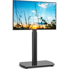 Y 27-65인치 LCD LED OLED TV용 Apple TV/Roku Ultra Mount 포함 유니버설 TV 바닥 스탠드 회전 높이 조절 및 모서리 침실 거실용 공간 절약 설, Black
