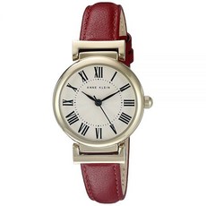 Anne Klein 여성용 가죽 스트랩 시계 네이비 블루 골드 AK 3828, 레드/골드