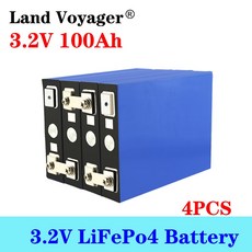 4pcs 토지 보이저 3.2V100Ah LiFePO4 배터리 팩 리튬 철 phospha DIY 12V 24V 오토바이 전기 자동차 태양 광 인버터 배터리|배터리 팩|, 1개, 단일, 단일