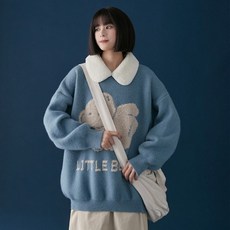 POLO 넥 스웨터 여성 겨울 가을 와이드 아우터 학생 코트