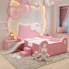 키티침대 어린이 소녀 공주 핑크 고양이 슬라이드 만화 가죽 침대, [01] 침대(매트리스 제외), [03] 1500mm*1900mm, [01] 없이