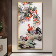 번창 번영 성공을 부르는 풍수 그림 수탉 석류 닭 비즈 보석십자수 명화 다이아몬드 페인팅, 50x90cm