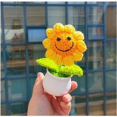 뚱보 돈을 불러주는 해바라기 뜨개 꽃 화분, 1개, 해바라기 뜨개꽃화분