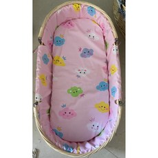아기요람 라탄 침구 백일촬영 대형 기념일 트레이 등나무 신생아 유아 나무 휴대용 체크무늬, 90cm+핑크안감