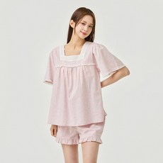 [JAJU/자주] 여 코튼 플라워 반팔 파자마 셔츠핑크