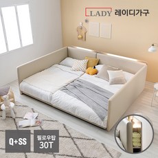 레이디가구 코쿤 LED 저상형패밀리침대 Q SS 가드2_필로우탑30T, 연베이지