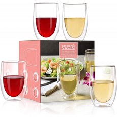 와인 글라스 - 4-13 oz 텀블러 컵 세트 - 이중벽 글라스웨어 - 스테인리스 대형 드링크 글라스 - 빨간색 &amp; 흰색 와인 텀블, 단일옵션