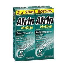 Afrin 아프린 노 드립 심한 정체 펌프 미스트 비강 스프레이 12시간 릴리프 20mL 병 2개 팩