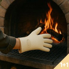 드흐으 두꺼운 내열 미끄럼방지 양손 실리콘 오븐 장갑, 2개, 아이보리