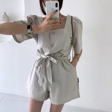 [JF] 여름 스퀘어넥 퍼프슬리브 점프수트